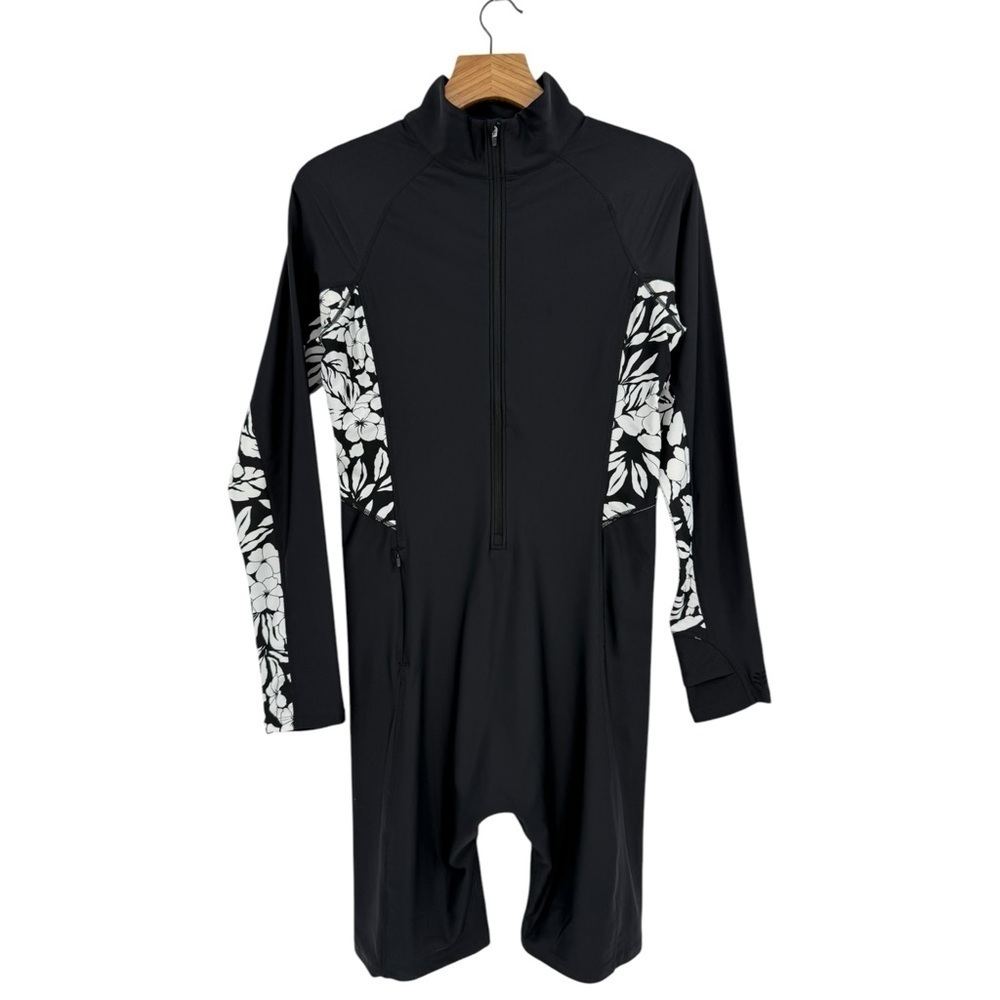 Coolibar Alana Knee Length Swimsuit Long UPF 50+ Black Floral Colorblock Size L - Picture 4 of 11